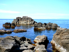 青森県鯵ヶ沢の千畳敷海岸にあるカブト岩の商用可能な無料フリー写真素材